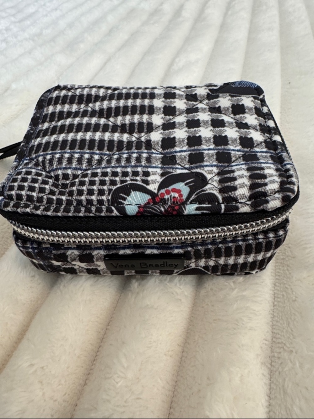 Vera Bradley Black and White Quilted Floral Cosmetic Case